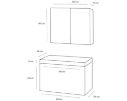 Badmöbel-Set Differnz Somero BxHxT 60 x 170 x 38 cm Frontfarbe weiß hochglanz mit Waschtisch Mineralguss weiß