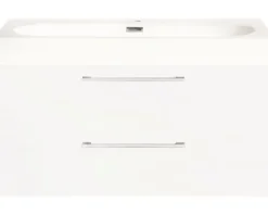 Badmöbel-Set Differnz Somero BxHxT 80 x 57 x 38 cm Frontfarbe weiß hochglanz mit Waschtisch Mineralguss weiß