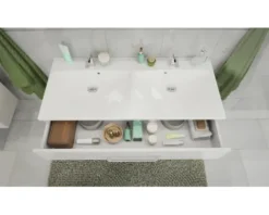 Badmöbel-Set FACKELMANN B.clever BxHxT 120 x 51 x 46 cm Frontfarbe weiß hochglanz mit Waschtisch Mineralguss weiß 82923