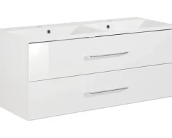 Badmöbel-Set FACKELMANN B.clever BxHxT 120 x 51 x 46 cm Frontfarbe weiß hochglanz mit Waschtisch Mineralguss weiß 82923