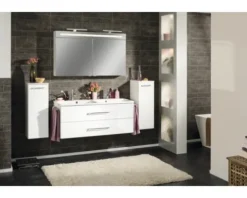 Badmöbel-Set FACKELMANN B.clever BxHxT 120 x 51 x 46 cm Frontfarbe weiß hochglanz mit Waschtisch Mineralguss weiß 82923