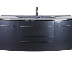 Badmöbel-Set Marlin 3040 Frontfarbe anthrazit glanz 2-teilig mit Mineralmarmor-Waschtisch granit grau BxHxT 122 x 90 x 48 cm