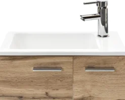 Badmöbel-Set Möbelpartner Matteo BxHxT 50 x 60 x 25 cm Frontfarbe eiche natur mit Waschtisch Keramik weiß