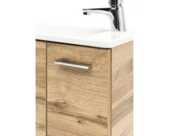 Badmöbel-Set Möbelpartner Matteo BxHxT 50 x 60 x 25 cm Frontfarbe eiche natur mit Waschtisch Keramik weiß