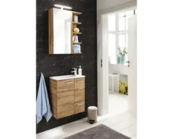 Badmöbel-Set Möbelpartner Matteo BxHxT 50 x 60 x 25 cm Frontfarbe eiche natur mit Waschtisch Keramik weiß