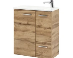 Badmöbel-Set Möbelpartner Matteo BxHxT 50 x 60 x 25 cm Frontfarbe eiche natur mit Waschtisch Keramik weiß