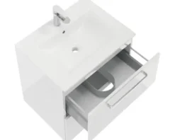 Badmöbel-Set NELSON BxHxT 60 x 200 x 46 cm Frontfarbe weiß hochglanz Badmöbelset 4-teilig mit Keramik-Waschtisch Spiegel und Unterschrank