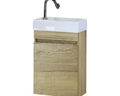Badmöbel-Set Sanox Maxim Frontfarbe eiche natur BxHxT 40 x 65 x 22 mm mit Keramikwaschtisch