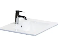 Badmöbel-Set Sanox Seville BxHxT 61 x 170 x 46 cm Frontfarbe beton anthrazit mit Waschtisch Keramik weiß und Waschtischunterschrank Waschtisch Spiegel mit LED-Beleuchtung