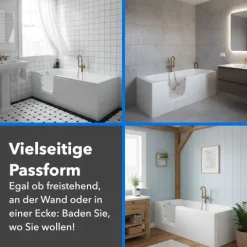 BELVIT Seniorenbadewanne 170 cm Rechteck Badewanne mit Einstieg links, barrierefreie Dusch-Badewanne für Senioren und Erwachsene