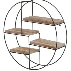 BERLINLODGE Wandregal rund HxBxT 45x45x11cm 4 Regalböden Metall Massiv-Holz Industrial Natur| Hängeregal Schweberegal Regal
