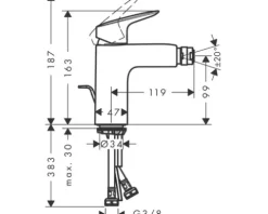 Bidetmischer hansgrohe Logis 71200000 chrom