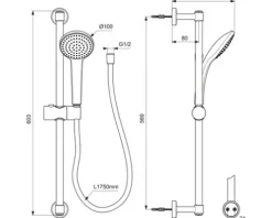 Brausegarnitur Ideal Standard Idealrain schwarz matt Brausestangenlänge 600 mm BD142XG