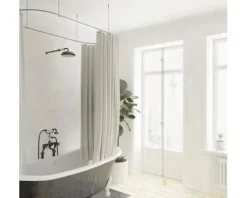 Burschberg Duschvorhangstange Oval Ø 10 mm 75 x 170 x 75 cm mit Deckenhalter 50 cm edelstahl gebürstet matt