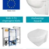Calmwaters® Erhöhtes Wand WC spülrandlos Modern Plus mit Toilettendeckel, + 6 cm Erhöhung, inklusive abnehmbarem WC Sitz mit Absenkautomatik und Schnellbefestigung, Tiefspüler, Weiß, 08AB5815