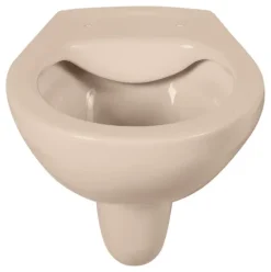 Calmwaters® Spülrandloses Hänge WC, Tiefspül WC aus Keramik, Komplettset mit WC Sitz mit Absenkautomatik in Beige-Bahamabeige, Waagerechter Abgang, WC Sitz aus antibakteriellem Duroplast, 99000190