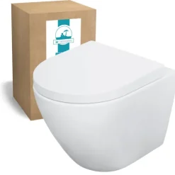 Calmwaters® Wand WC spülrandlos Weiß, mit WC-Sitz, Raumspar WC: 45 cm Ausladung, mit Absenkautomatik, Tiefspüler, Hänge WC, Wandmontage, Sanitärkeramik, 08AB6159