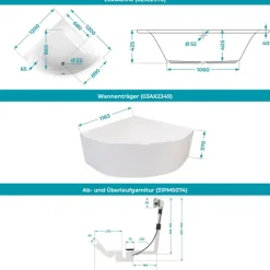 Calmwaters® Wannenträger 120 x 120 cm Modern Small 2, Passend für Eck-Badewanne 120x120 cm, Styroporträger, Schall- und wärmedämmend, Direkt verfliesbar, Badewannenträger in Weiß, 03AX2349