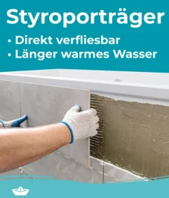 Calmwaters® Acryl Premium Badewanne Komplettset 200x90 cm - Made in EU - mit Wannenträger & Ablaufgarnitur - Duo-Badewanne 2 Personen
