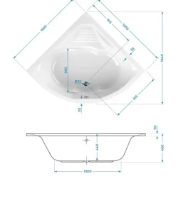 Calmwaters® Eckbadewanne Komplettset 150x150 cm mit Wannenträger, Acrylwanne Curved Wellness, Ab- & Überlaufgarnitur, Duowanne für 2, Sitzbadewanne, Set Sitz-Badewanne komplett, Weiß, 99000091