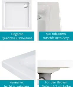 Calmwaters® - Modern Soft - Quadrat-Duschwanne in 90 x 90 x 6,5 cm im Komplettset mit Wannenträger & Ablaufgarnitur - 99000117