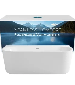 Calmwaters Vorwand-Badewanne 180x80 cm Komplettset Seamless Comfort, fugenloses Design, vormontiert mit Schürze & Ablaufgarnitur, Made in EU, Acryl, 02SL6220