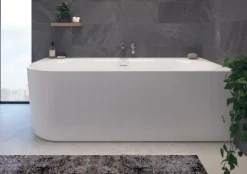 Calmwaters® Vorwand-Badewanne 160x75 cm Komplettset Seamless Comfort, fugenloses Design, vormontiert mit Schürze & Ablaufgarnitur, linke Ausführung, Made in EU, Acryl, 02SL6225