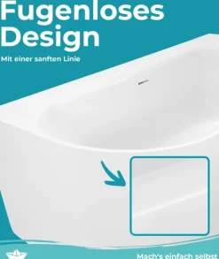 Calmwaters® Vorwand-Badewanne 160x75 cm Komplettset Seamless Comfort, fugenloses Design, vormontiert mit Schürze & Ablaufgarnitur, linke Ausführung, Made in EU, Acryl, 02SL6225