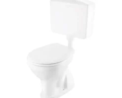 Cersanit Stand-WC Set Basic Tiefspüler mit Spülrand weiß glänzend mit WC-Sitz und Spülkasten FSS1130