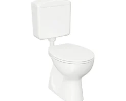 Cersanit Stand-WC Set Basic Tiefspüler mit Spülrand weiß glänzend mit WC-Sitz und Spülkasten FSS1130