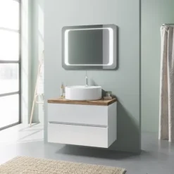 80cm Badmöbel Set, Unterschrank,Waschtischplatte, Aufsatzwaschtisch und Spiegel | Elba