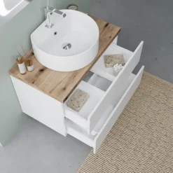 80cm Badmöbel Set, Unterschrank,Waschtischplatte, Aufsatzwaschtisch und Spiegel | Elba