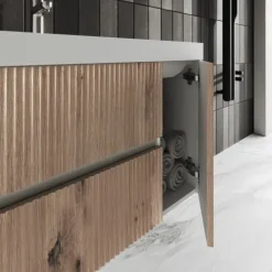 100cm Unterschrank mit Waschtisch und Spiegel 100x60 - geriffelt | Cortina