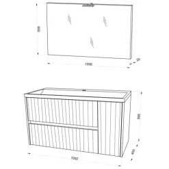 100cm Unterschrank mit Waschtisch und Spiegel 100x60 - geriffelt | Cortina