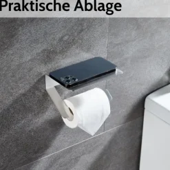 DEKAZIA® Toilettenpapierhalter ohne Bohren Edelstahl | Klopapierhalter ohne Bohren | Klorollenhalter ohne Bohren Klopapierhalter WC Papier Halterung Toilettenpapierhalter mit Ablage WC Rollenhalter