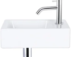 Differnz Handwaschbecken-Set Hura L 40 x 22 cm Keramik weiß inkl. Waschtischarmatur und Siphon chrom