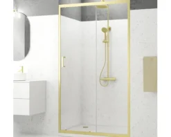 Duschtür in Nische mit Gleittür/Schiebetür Aurlane Factory 120 x 200 cm Profil gold Klarglas Reversibel