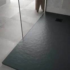 Duschwanne 90X100 cm Vulcano Line Slim Anthrazitfarbe aus Kunstharz und Marmorpulver mit freiem Abfluss - FRASCIO