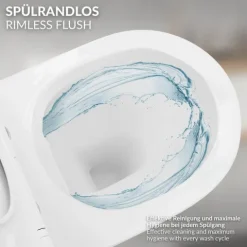ECD Germany Spülrandloses Hänge WC kurz 49 cm Weiß glänzend mit Nano Beschichtung, Wand-WC, Toilette mit abnehmbaren WC-Sitz aus Duroplast Softclose Absenkautomatik, Tiefspüler WC Keramik Lotus Effekt
