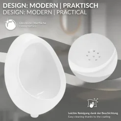 ECD Germany Urinal Weiß Zulauf von hinten, Hochwertige Keramik Pinkelbecken, Modernes Design Pissoir, 35x46x30 cm, oval, Spülrand geschlossen, Senkrechter Ablauf, WC-Urinal Absaugeurinal Urinalbecken