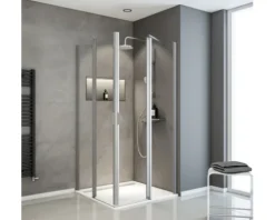 Eckeinstieg mit Drehtür Schulte Lugano 80x80 cm Klarglas Profilfarbe aluminium