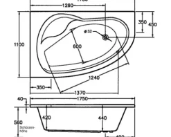 Einbau Whirlpool Raumsparbadewanne OTTOFOND Poel 110 x 175 cm weiß glänzend 56350