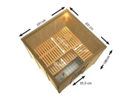 Elementsauna Karibu Arvika inkl. 9 kW Ofen zu.ext.Steuerung ohne Dachkranz mit bronzierter Ganzglastüre