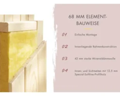 Elementsauna Karibu Avarni 1 inkl. 3,6 kW Ofen u.integr.Steuerung ohne Dachkranz mit bronzierter Ganzglastüre