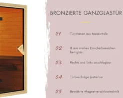 Elementsauna Karibu Siirina inkl. 9 kW Ofen u.ext.Steuerung ohne Dachkranz mit bronzierter Ganzglastüre