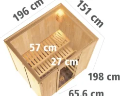 Elementsauna Karibu Bodina inkl. 9 kW Ofen u.ext.Steuerung ohne Dachkranz mit graphitfarbeneer Ganzglastüre