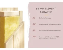 Elementsauna Karibu Bodina inkl. 9 kW Ofen u.ext.Steuerung ohne Dachkranz mit graphitfarbeneer Ganzglastüre