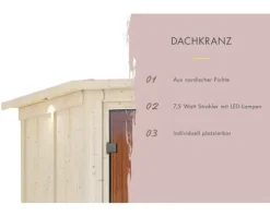 Elementsauna Karibu Mandos 3 inkl. 9 kW Bio Ofen u.ext.Steuerung mit Dachkranz und bronzierter Ganzglastüre