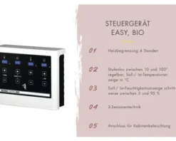 Elementsauna Karibu Mandos 3 inkl. 9 kW Bio Ofen u.ext.Steuerung mit Dachkranz und bronzierter Ganzglastüre
