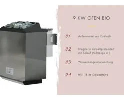 Elementsauna Karibu Omelia 1 inkl. 9 kW Bio Ofen u.ext.Steuerung mit Dachkranz und bronzierter Ganzglastüre